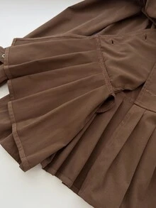 Elamini Women's Coffee Brown Double-Breasted Pleated Hem Trench Coat - Coffee Brown - View 8