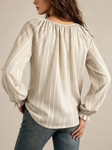 Breezaya Women's Striped Raglan Long Sleeve Single-Breasted Casual Shirt - Multicolor - View 2
