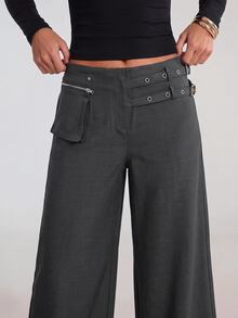 Avantive Women's Casual Commute Solid Color Low Waist Loose Long Pants - Grey - View 4