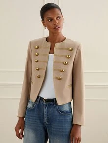 Lilora Women's Autumn Casual Vintage Double-Breasted Jacket - Khaki - View 3