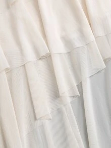 Sweetra Women's Apricot Vacation Casual Pleated Ruched Waist Asymmetrical Hem Mesh Skirt - Apricot - View 5