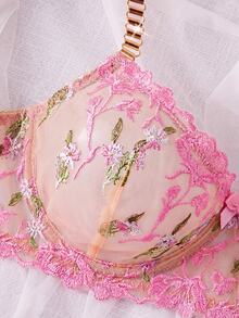 SHEIN Esselle 2件組刺繡女款內衣套裝 - 粉色 - 查看 4