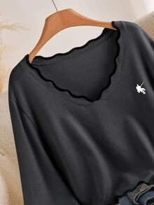 CosyJoli 大尺碼女款馬術圖案V領休閒日常長袖針織衫 - 彩色 - 查看 4