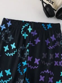 SHEIN 青少年男孩霓虹遊戲機圖案圓領長袖褲子休閒舒適修身居家睡衣套裝 2件組 - 彩色 - 查看 8
