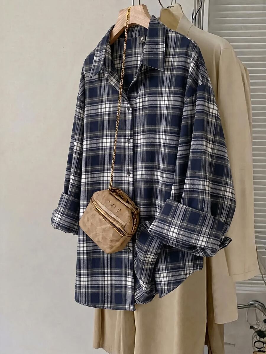 Comfylo 大尺碼女款格紋休閒百搭日常穿著襯衫 - 彩色 - 查看 1