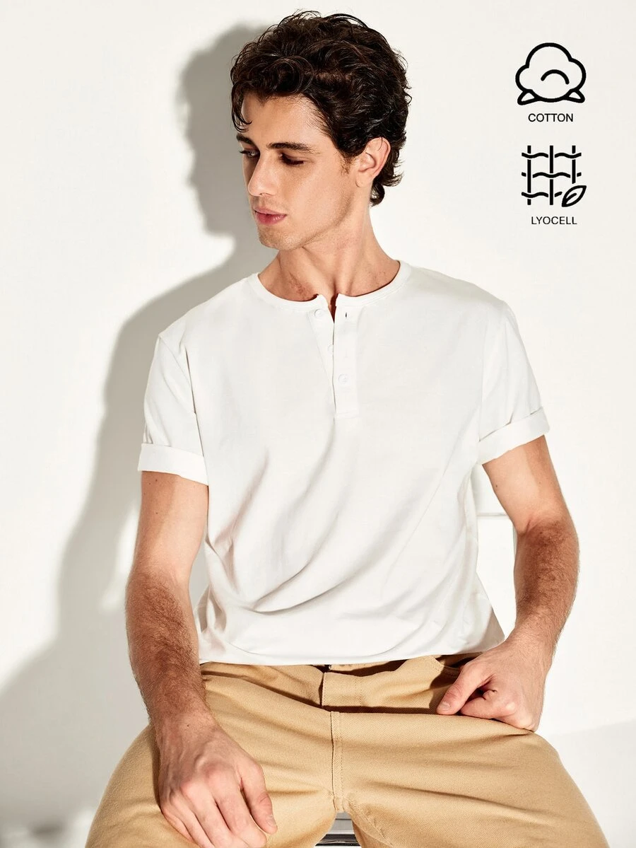 Colvenic Kaos Lengan Pendek Pria Warna Polos Kasual Serbaguna untuk Sehari-hari - Putih - View 1