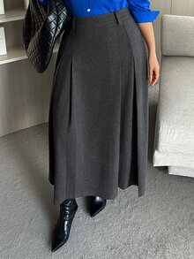 Dazy Plus Fun & Quirky Commuter Office Wear Ruched Design Straight Casual Mid-Length Skirt - Grey - View 7