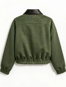 SHEIN Women's Autumn/Winter Casual Outing Commute Suede Fleece Loose Long Sleeve Jacket - Army Green - View 2