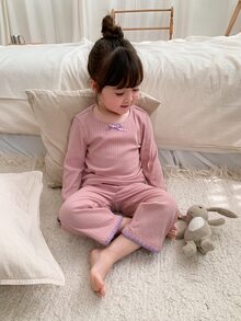 DAZY Baby Girl Bow Decor Long Sleeve Top And Pants Loungewear Set Fall - Pink - View 4