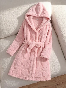 SHEIN 大童女孩休閒日常童裝紋理毛絨家居服 秋冬款 - 粉色 - 查看 7