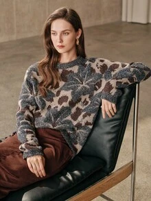 Anewsta Sweater Pullover Rajut Jacquard Abu-abu Wanita, Longgar dan Nyaman, Musim Dingin - MultiWarna - View 6