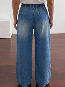 Dazy Plus Vintage Washed Grey Denim Long Straight Leg Jeans, Versatile All-Season Style - Dark Wash - View 6