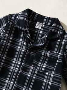 男女嬰兒適用 2件組秋冬休閒可愛海軍藍格紋睡衣套裝，居家服套裝，適合居家休息、睡眠與日常外出 - 彩色 - 查看 5