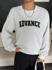 Livesso Letter Print Loose Round Neck Sports Casual Streetwear Loose Spring Autumn New Sweatshirt - Light Grey - View 3