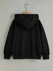 Resyla 女款秋冬字母刺繡抽繩連帽衛衣 - 黑色 - 查看 2