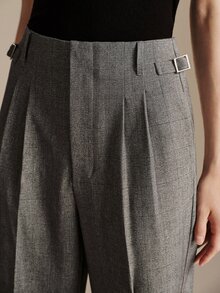 Anewsta Essential Women's Elegant Commute High Waist Pleated Side Button Straight Leg Trousers Grey Pants, Suitable For Commute, Daily, Date Outfits - Grey - View 8