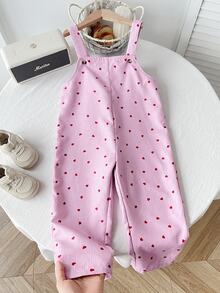 SHEIN 女童時尚休閒百搭粉色波點吊帶長褲 - 粉色 - 查看 5
