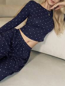 DAZY Women's Polka Dot Top And Pants Casual 2 Pieces Set - Navy Blue - View 1