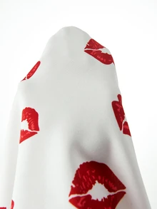 Lyckli Betty Boop x SHEIN Maternity Red Lips Cartoon Print Asymmetric Collar Sweatshirt & Sweatpants 2 Pieces Set Fall - White - View 8