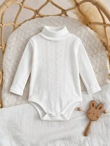 Baby Girl Rib-Knit Turtleneck Autumn Bodysuit - White - View 6