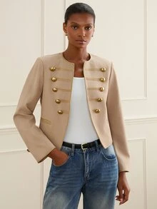 Lilora Women's Autumn Casual Vintage Double-Breasted Jacket - Khaki - View 7
