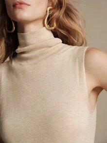Anewsta Essential Internet Celebrity High-End High Neck Knitted Sleeveless Vest, Solid Color Soft Loose Versatile Outerwear Layering Knit Vest - Khaki - View 4