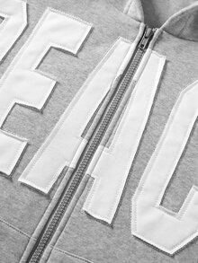 ROMWE MEN Street Life 男士字母刺繡長袖拉鍊休閒連帽衫 - 灰色 - 查看 2