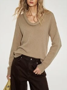 ATUI Studio Women's Solid Color Casual Daily Long Sleeve Sweater - Brown - View 2