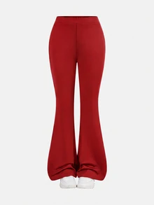 SHEIN Girlism NovaGlow Tween Girl Tween Girl Sporty Casual Daily Knit Solid Color Cardigan Jacket & Flared Long Pants Set - Red - View 7