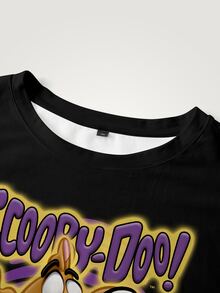 SCOOBY-DOO X SHEIN تي شيرت كاجوال يومي بطبعة حروف وكرتون مقاس كبير - أبيض - مشاهدة 3