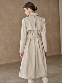 Anewsta Mantel Trench Double-Breasted Bordir Bunga Elegan untuk Perjalanan Musim Gugur - Khaki - View 7