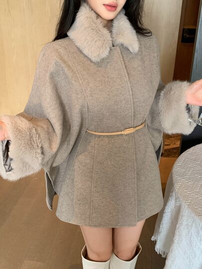 DAZY Women's Vintage Elegant Faux Fur & Wool Blend Coat