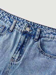 SHEIN Girlism 青少年女孩休閒水洗直筒牛仔褲秋季服飾 - 中等水洗藍 - 查看 3