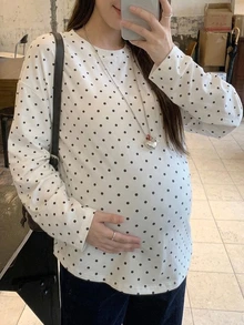 Dazy Maternity Contrast Polka Dot Loose Long Sleeve Crew Neck Casual Vacation Daily Versatile Spring Autumn Maternity T-Shirt - White - View 3