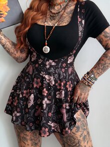 Whyspr Plus Size Women's Casual Spaghetti Strap Printed A-Line Dress, Vintage Y2K Style - Multicolor - View 7