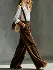 LUMIGAL Women's Autumn/Winter Velvet Jumpsuit With Pockets And Adjustable Straps - Coffee Brown - View 3