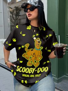 SCOOBY-DOO X SHEIN 大尺碼女款卡通印花休閒日常短袖T恤 - 白色 - 查看 3