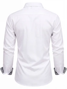 Manfinity Mode Men's Business Casual Solid Color Patchwork Plaid Long Sleeve Shirt - White - View 2
