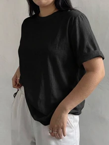 Dazy Plus Korean Style Versatile Pure Cotton Short Sleeve Black T-Shirt - Black - View 3