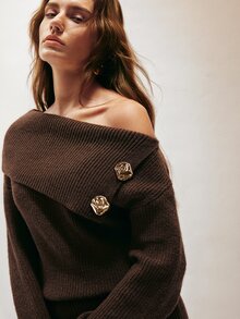SHEIN 女款復古時尚金屬扣飾針織洋裝 - 咖啡棕 - 查看 1