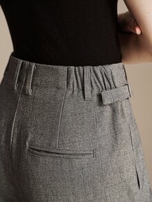 Anewsta Essential Women's Elegant Commute High Waist Pleated Side Button Straight Leg Trousers Grey Pants, Suitable For Commute, Daily, Date Outfits - Grey - View 4