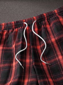 Mainfolk Men's Casual Loose Plaid Long Pants - Red - View 7