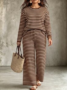 SHEIN Women's Autumn/Winter New Hot-Selling Colorblock Textured Knit Casual Versatile Plus Size 2 Pieces Set - Multicolor - View 2