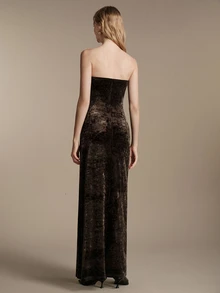 Anewsta Essential Autumn/Winter Elegant Evening Velvet Strapless Fitted Floor-Length Dark Green Gown - Gray green - View 8