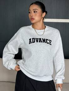 Livesso Letter Print Loose Round Neck Sports Casual Streetwear Loose Spring Autumn New Sweatshirt - Light Grey - View 4