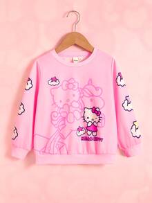 HELLO KITTY AND FRIENDS | SHEIN Young Girls Cartoon Print Crew Neck Sweatshirt - Pink - View 4