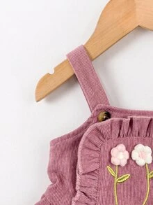 SHEIN فستان بناتي صغير مزين بزهور ثلاثية الأبعاد مع حافة مكشكشة لطيف للخريف - وردي - مشاهدة 5