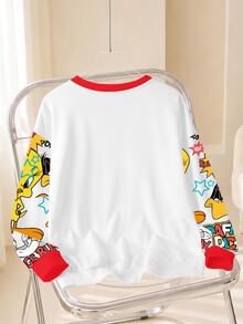 LOONEY TUNES X SHEIN Plus Size Women's Crew Neck Letter Cartoon Print Casual Everyday Sweatshirt Fall - White - View 2