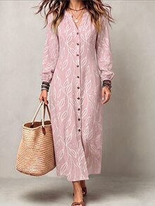 Glimmora Women's Autumn/Winter New Hot-Selling Line Leaf Floral Casual Versatile Long Dress - Multicolor - View 5