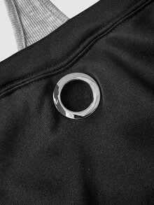 SHEIN MOD 女款拼色不對稱領口二合一運動衫 - 黑色 - 查看 3